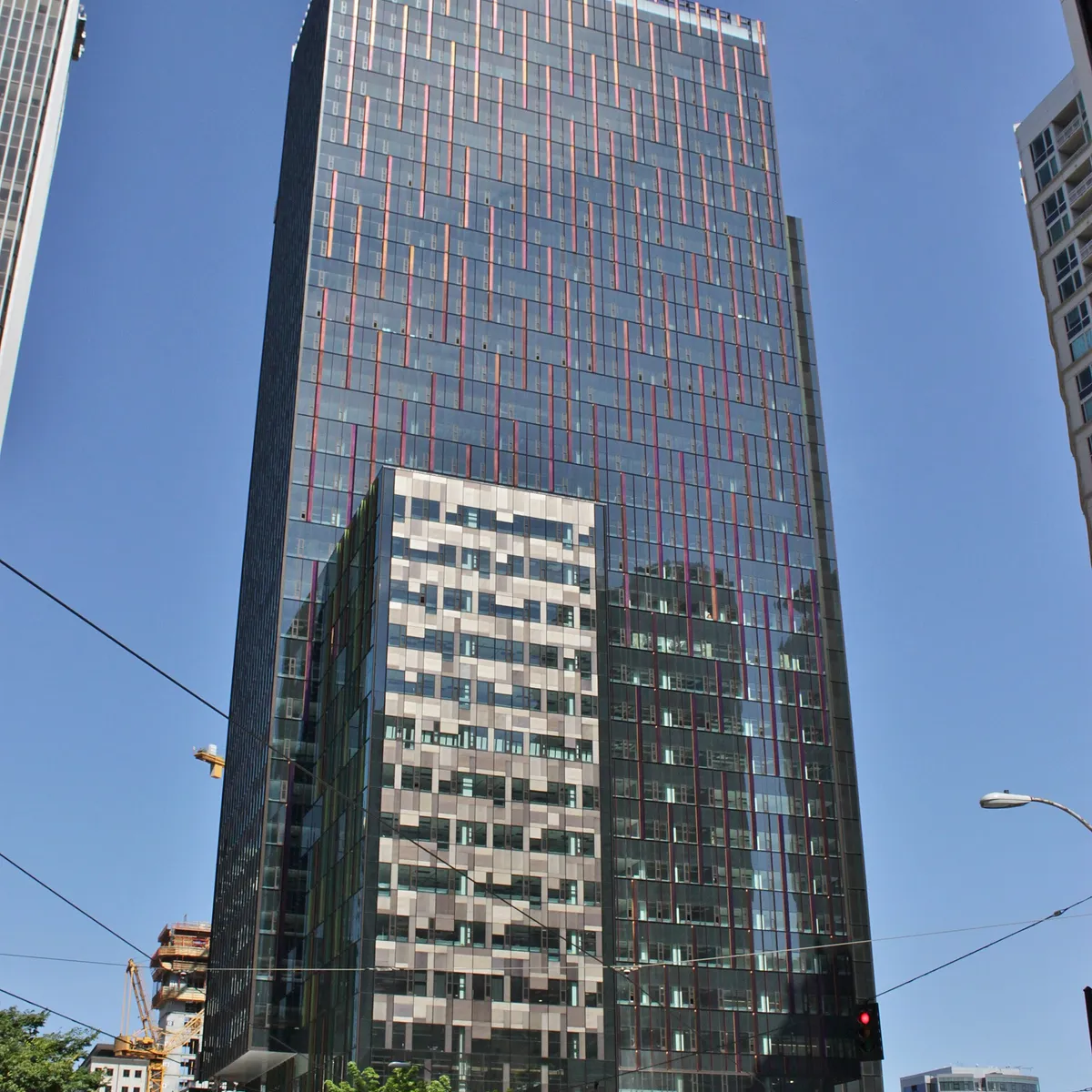 Amazon Tower I , a 37-story office building in Seattle, Washington built for Amazon.com , being topped out in 2015.