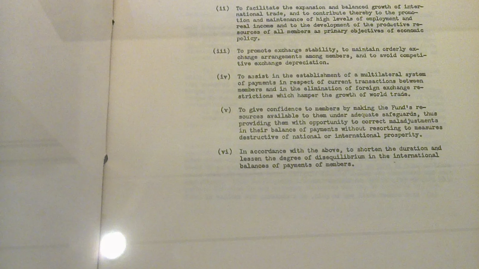 First page of the Articles of Agreement of the International Monetary Fund, 1 March 1946. Finnish Ministry of Foreign Affairs archives
